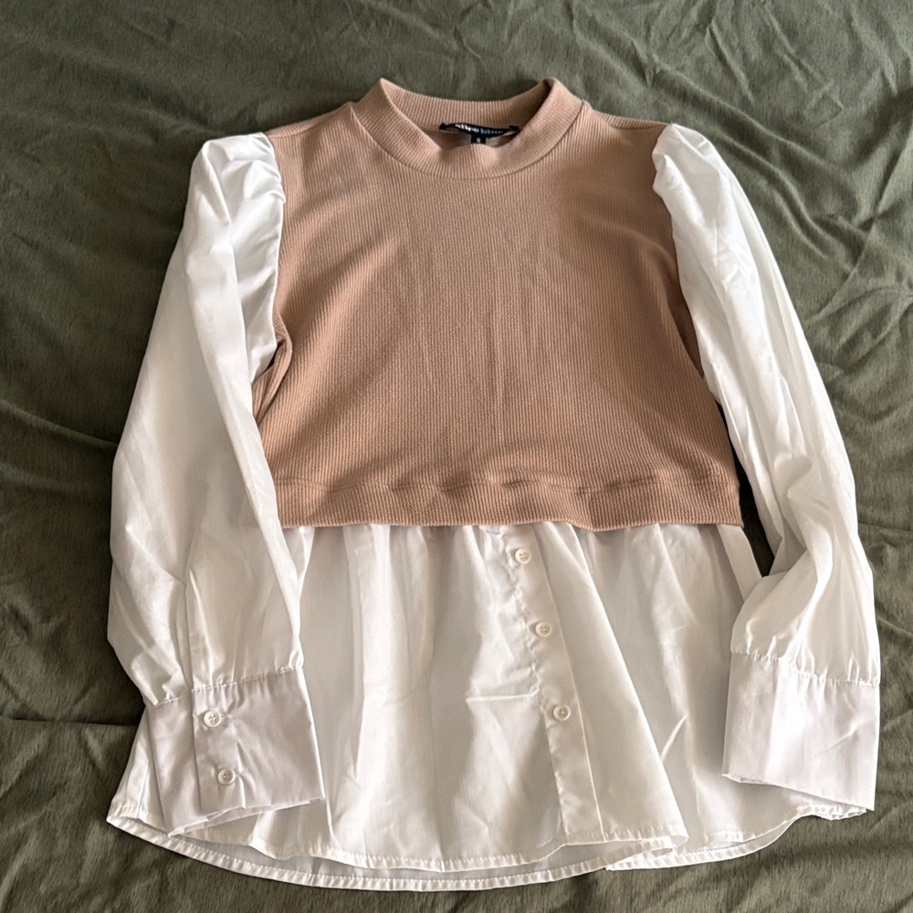 Alice Blue Tan and White Layered Blouse